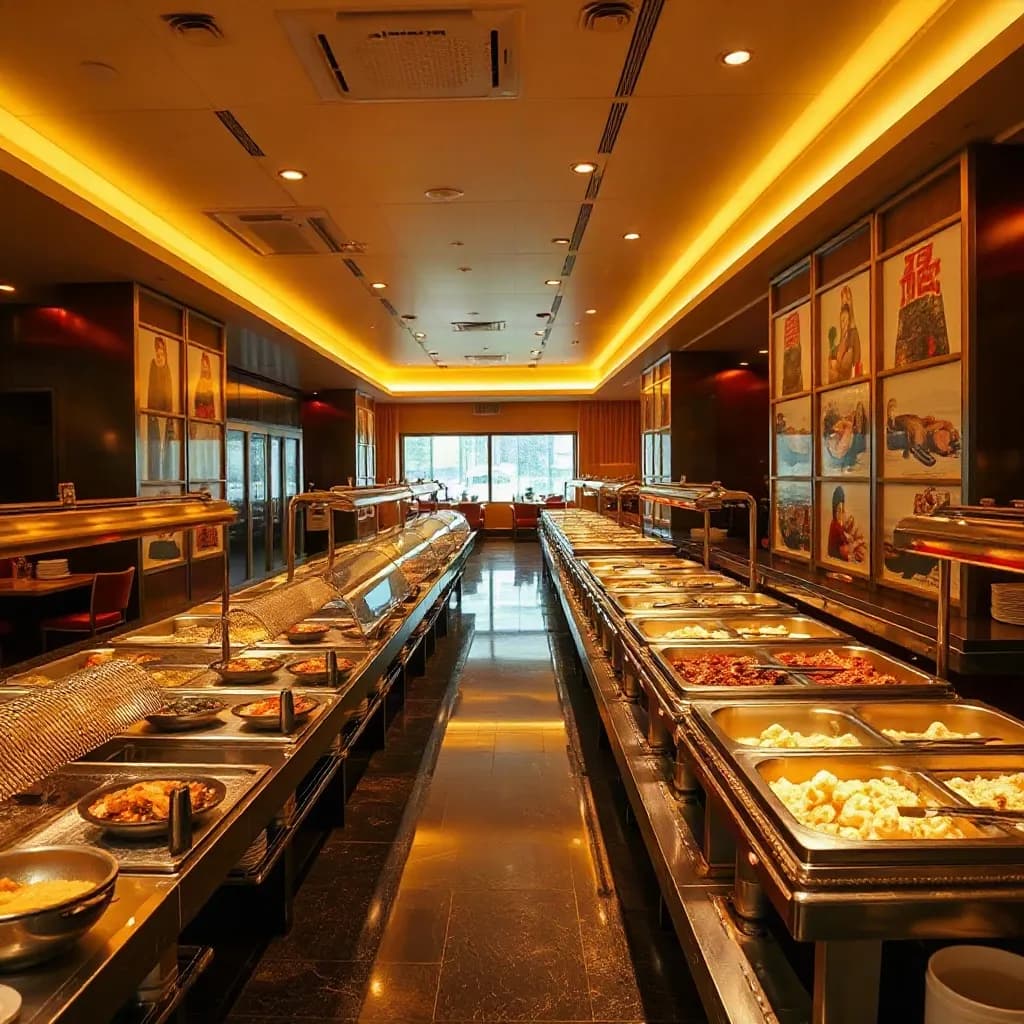 The Milpitas Buffet line under warm dining room lighting